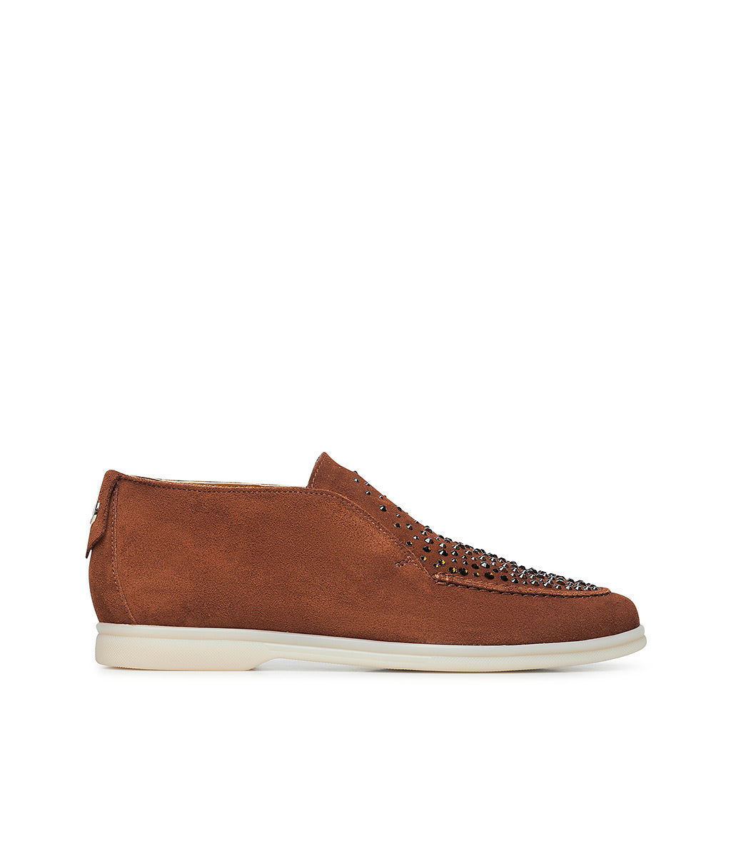 Loriblu Mocassini in pelle scamosciata ruggine con cristalli