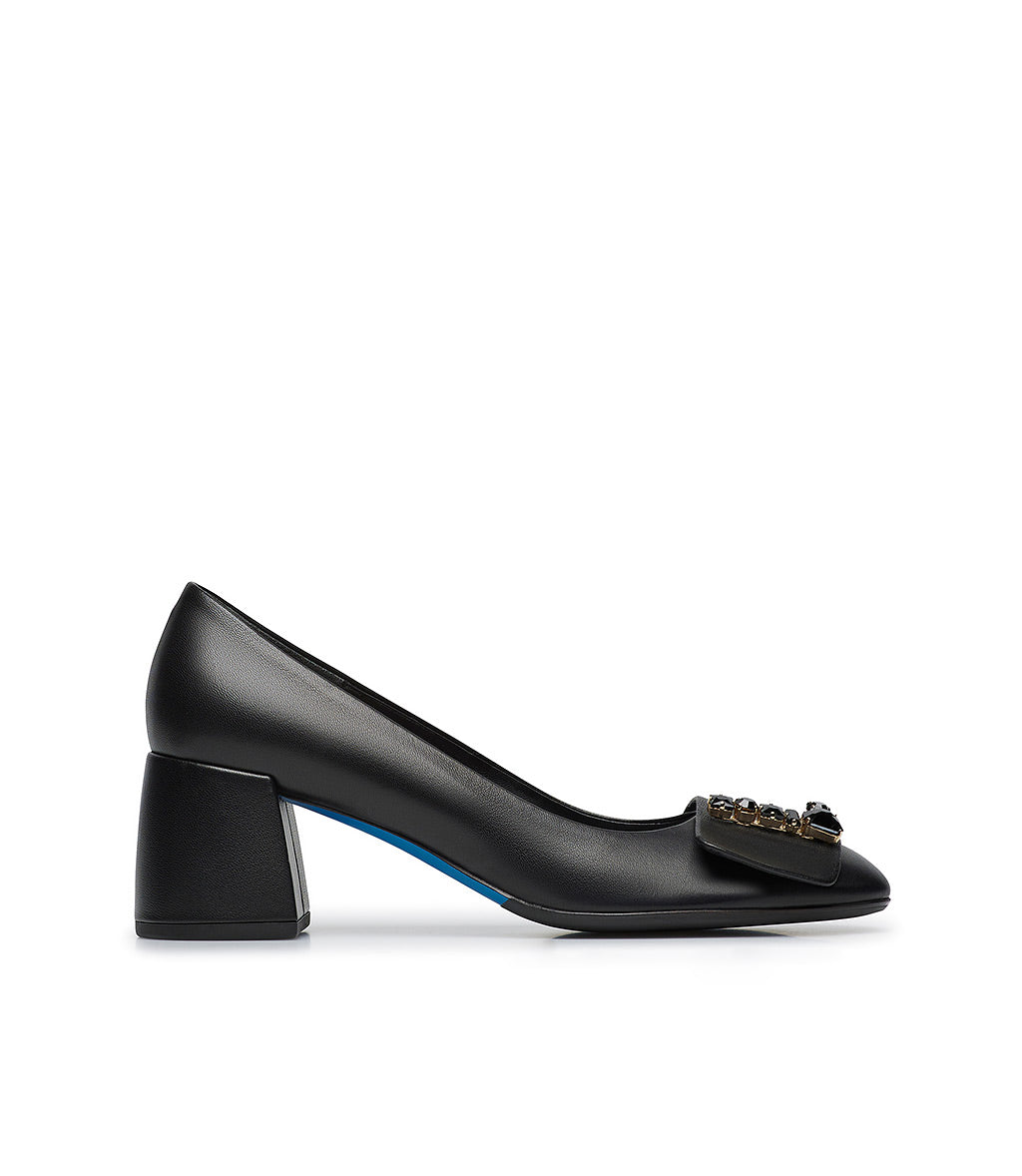 Loriblu Décolleté nappa nero con Logo Signature cristalli