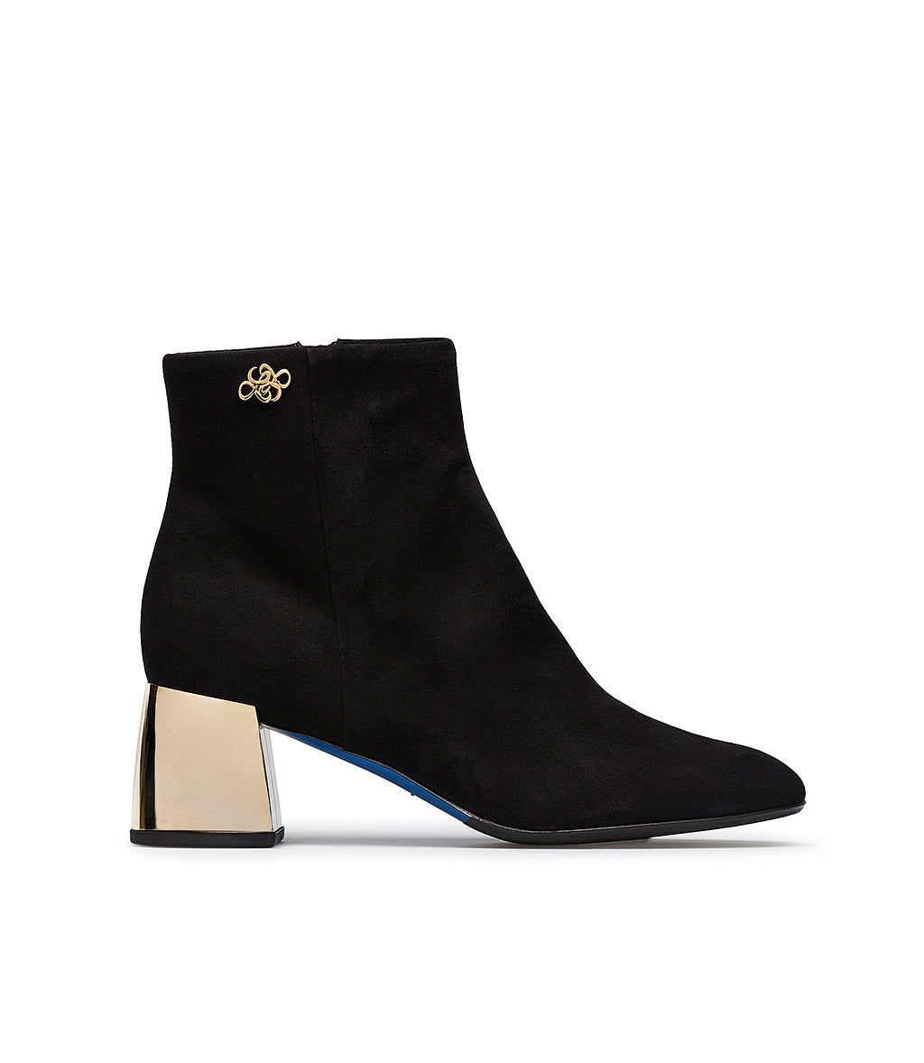 Loriblu Stivaletto in camoscio nero con tacco metal oro