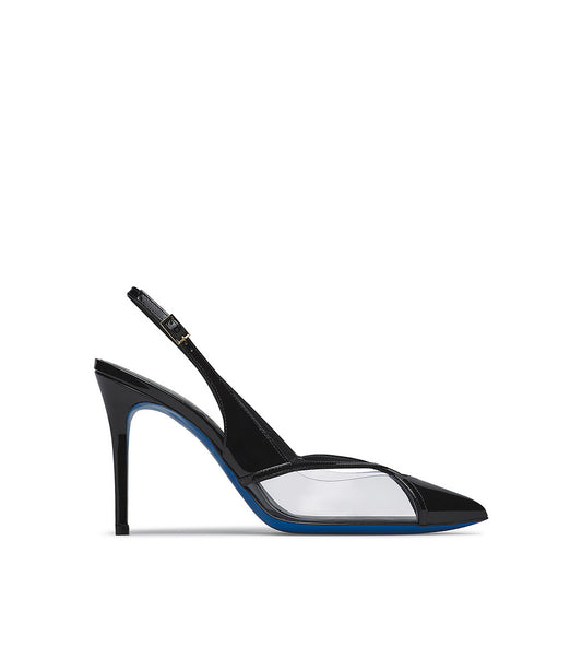 Slingback in vernice nero con inserti plexi