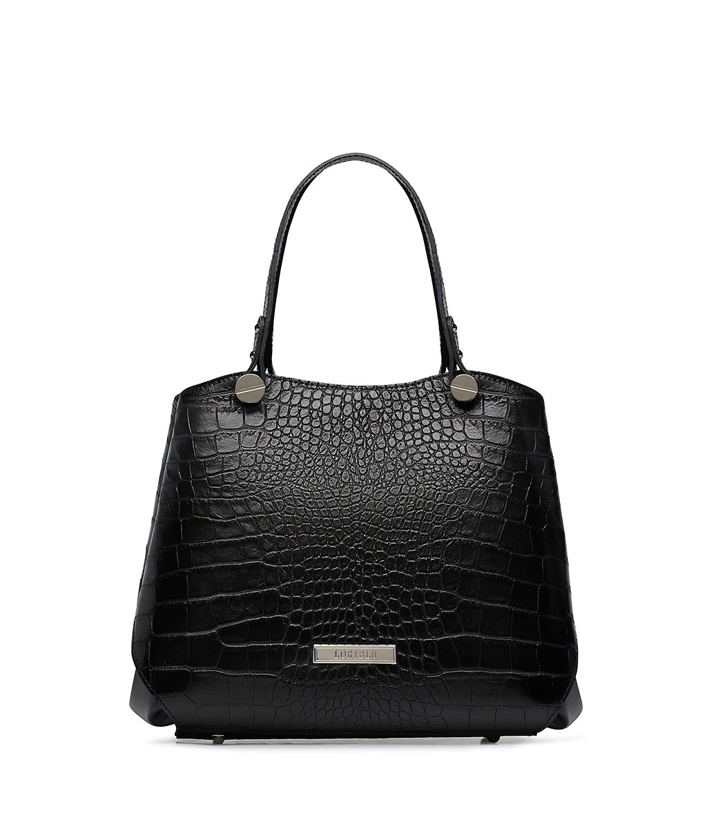 Loriblu Borsa nera in pelle stampa cocco