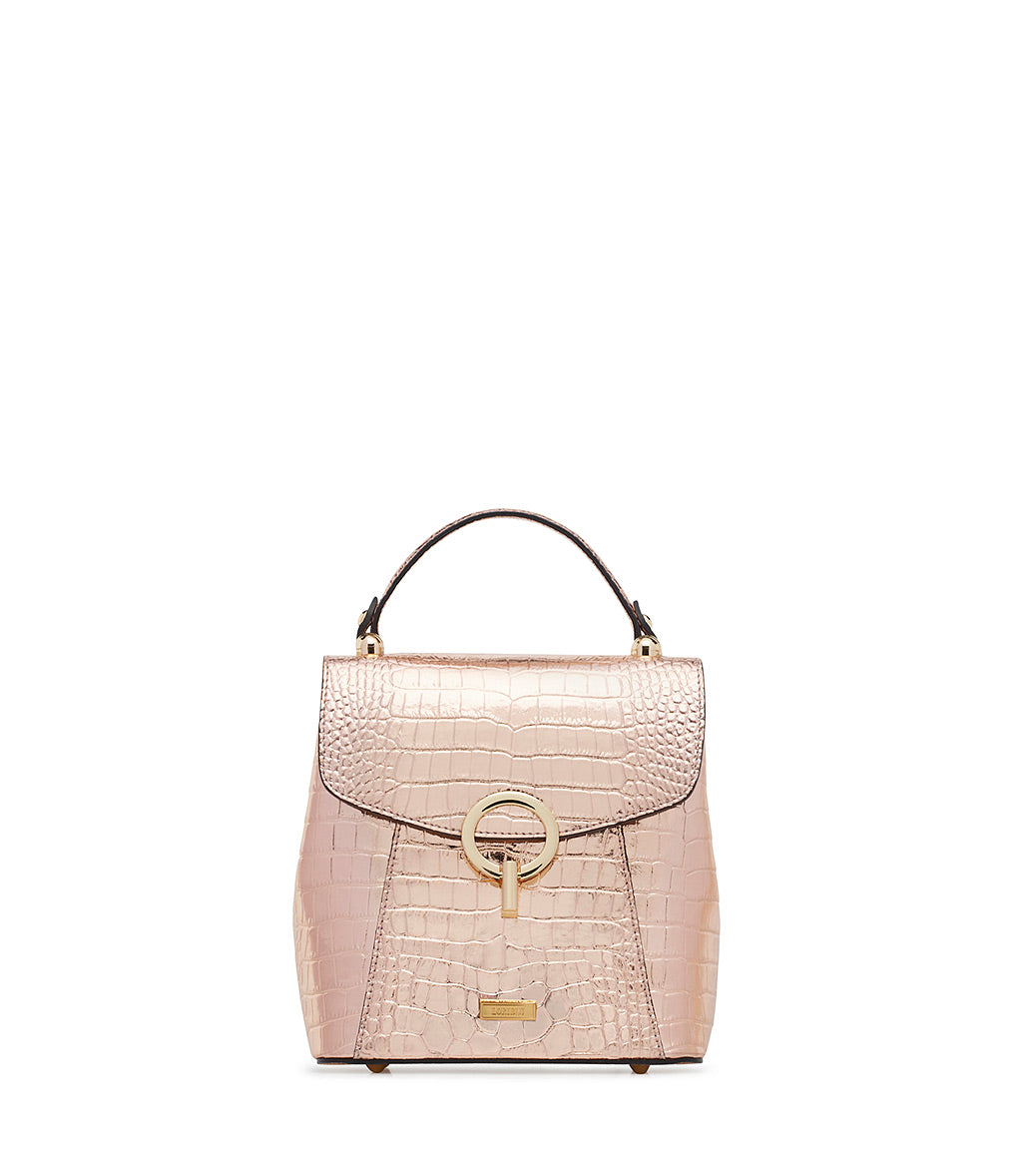 Loriblu Borsa a mano rosa in pelle laminata stampa cocco