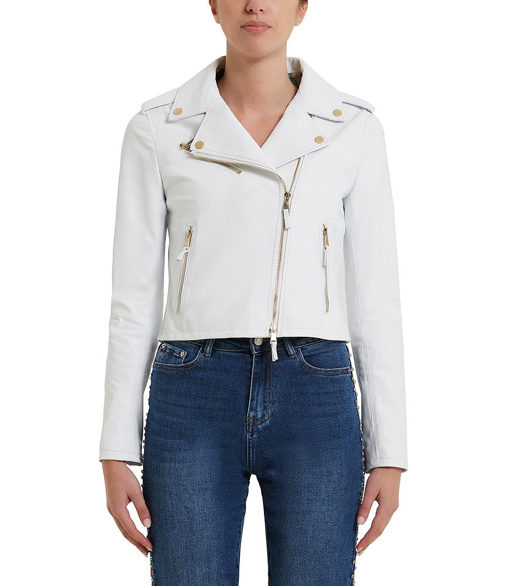 Loriblu Giacca stile biker in pelle bianca