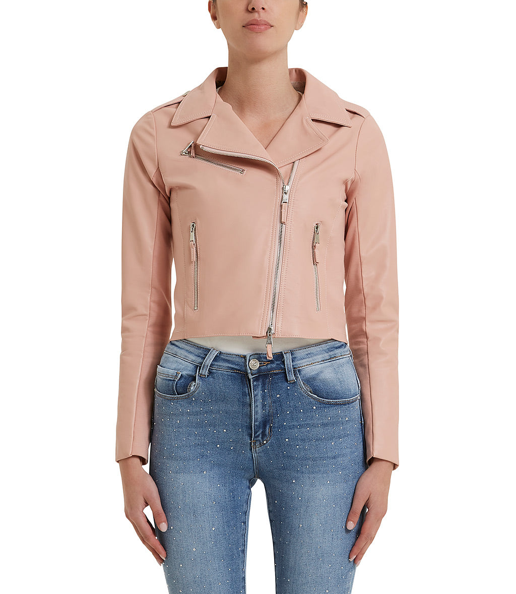 Loriblu Giacca stile biker in pelle rosa