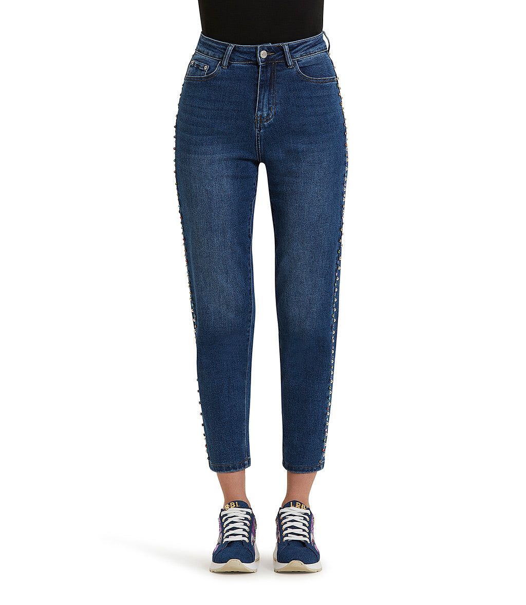 Loriblu Jeans a gamba dritta con cristalli